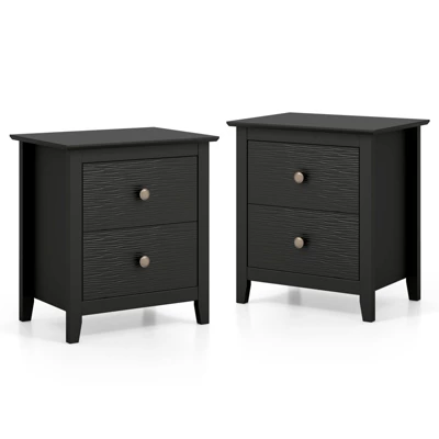 Tangkula 2PCS Modern Nightstand W/ Storage 2 Drawers & Support Legs For Bedroom Black 11 Tangkula 2PCS Modern Nightstand W/ Storage 2 Drawers & Support Legs For Bedroom Black - Image 9