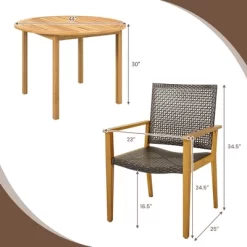 Tangkula 5 PCS Patio Dining Set Round Acacia Wood Table 4 Wicker Armchairs Outdoor Garden -Tangkula GUEST 67fc8bd4 b5d1 450f 8aae ff9c3b4d34be