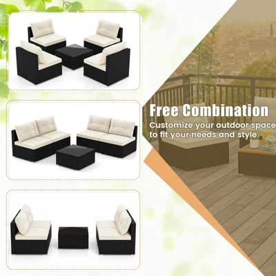 Tangkula 5 Pieces Outdoor Patio Furniture Set Sectional PE Rattan Sofa Set With Cushions And Tempered Glass Coffee Table 8 Tangkula 5 Pieces Outdoor Patio Furniture Set Sectional PE Rattan Sofa Set With Cushions And Tempered Glass Coffee Table - Image 6