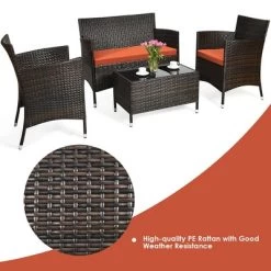 Tangkula 8PCS Patio Rattan Conversation Furniture Set Outdoor W/ Orange Cushion 14 Tangkula 8PCS Patio Rattan Conversation Furniture Set Outdoor W/ Orange Cushion -Tangkula GUEST 681c1edc cd7f 4c25 8f4f 6d0489a749df