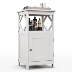 Tangkula Bathroom Floor Cabinet Single Door Storage Cabinet With Open Compartment Anti-Toppling Device Grey/White 22 Tangkula Bathroom Floor Cabinet Single Door Storage Cabinet With Open Compartment Anti-Toppling Device Grey/White -Tangkula GUEST 685d9d00 1c90 41d3 8514 a69942998332