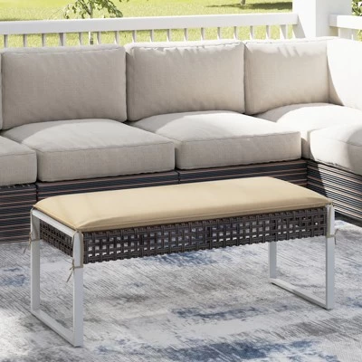 Tangkula 43 Inch Patio Rectangle Ottoman Pack Of 2 W/ Metal Legs & Seat Cushion 5 Tangkula 43 Inch Patio Rectangle Ottoman Pack Of 2 W/ Metal Legs & Seat Cushion - Image 3