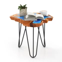 Tangkula 21" Teak Wood End Table Outdoor Epoxy Resin Side Table W/ Irregular Tabletop -Tangkula GUEST 689b545a 6264 4acc 9654 8bb6f3578603