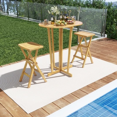 Tangkula Outdoor Folding Bar Table W/ Oval Tabletop & Cross Base For Patio Natural 4 Tangkula Outdoor Folding Bar Table W/ Oval Tabletop & Cross Base For Patio Natural - Image 2