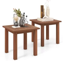 Tangkula 1PC/2PCS Patio Hardwood End Table Square Side Table With Slatted Tabletop Small Coffee Bistro Table Indoor Outdoor Side Table -Tangkula GUEST 68e80533 ef66 4d2b a103 a8f7290fecf1