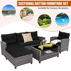 Tangkula Set Of 4 Rattan Furniture Set Sofa Ottoman Cushion Garden Deck Patio Black -Tangkula GUEST 68edcda5 ae95 452c 88d3 7debd80c5240