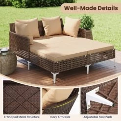 Tangkula Outdoor Rattan Double Daybed Wicker Chaise Lounge For 2 W/ Seat & Back Cushions -Tangkula GUEST 6912d80e 0037 4f74 ae4e 2e84638fd6ac
