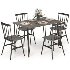 Tangkula 5PCS Dining Table Set For 4 Rectangular Kitchen Table & 4 Chairs W/ Metal Frame Grey Oak -Tangkula GUEST 6928e6be a553 46ea 95ec d280900965b4