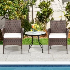 Tangkula Outdoor 4 PCS Rattan Dining Chair Patio Cushioned Arm Chair W/Zipper Brown -Tangkula GUEST 695e21f4 c952 40de b05b 8092d83adbfc