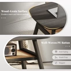 Tangkula 2-Tier Coffee Table W/ Rattan Storage Shelf & Rubber Wood Legs For Living Room 13 Tangkula 2-Tier Coffee Table W/ Rattan Storage Shelf & Rubber Wood Legs For Living Room -Tangkula GUEST 6980bd43 2a77 4f14 a80a b83c8377849d