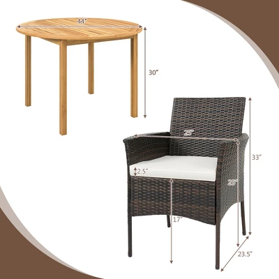 Tangkula 5 PCS Patio Dining Set Round Acacia Wood Table 4 Cushioned Wicker Armchairs 10 Tangkula 5 PCS Patio Dining Set Round Acacia Wood Table 4 Cushioned Wicker Armchairs - Image 8