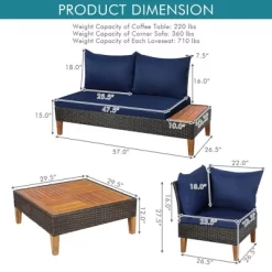 Tangkula 4PCS Acacia Wood Patio Furniture Set Rattan Conversation Set W/ Navy Cushions 10 Tangkula 4PCS Acacia Wood Patio Furniture Set Rattan Conversation Set W/ Navy Cushions -Tangkula GUEST 6a012e69 3035 4c4f aed5 ec488a166685