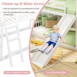Tangkula Twin Over Twin House Bunk Bed W/ Slide Solid Wood Low Bunk Bed For Kids White 16 Tangkula Twin Over Twin House Bunk Bed W/ Slide Solid Wood Low Bunk Bed For Kids White -Tangkula GUEST 6a0a0e6a a48a 443b a202 166cdacc8336