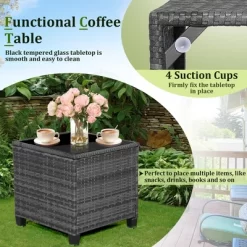 Tangkula 3PCS Patio Rattan Sofa Set Outdoor Wicker Conversation Set Glass Tabletop W/ Grey Cushion 17 Tangkula 3PCS Patio Rattan Sofa Set Outdoor Wicker Conversation Set Glass Tabletop W/ Grey Cushion -Tangkula GUEST 6a46bb20 2f0e 4f38 b990 57279514524b