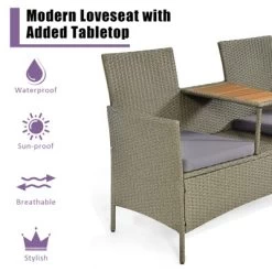 Tangkula Outdoor Patio Rattan Loveseat Sofa Double Conversation Set W/Cushion & Built-in Table -Tangkula GUEST 6a546361 be89 46b8 a8fe 0b93fd8c201f