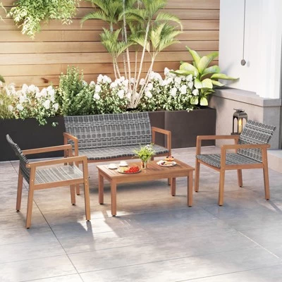 Tangkula 8 Pieces Patio Furniture Set PE Rattan Patio Bistro Set W/ Loveseat 3 Tangkula 8 Pieces Patio Furniture Set PE Rattan Patio Bistro Set W/ Loveseat