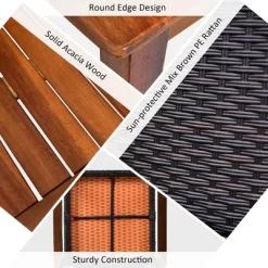 Tangkula 4PCS Patio Dining Set Acacia Wood Rattan Furniture Set W/ Umbrella Hole -Tangkula GUEST 6a881b24 a7ff 48e0 944d 4f7dbd516c43