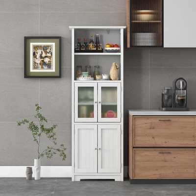 Tangkula Bathroom Tall Storage Cabinet Linen Tower W/ Glass Door & Adjustable Shelf White 3 Tangkula Bathroom Tall Storage Cabinet Linen Tower W/ Glass Door & Adjustable Shelf White