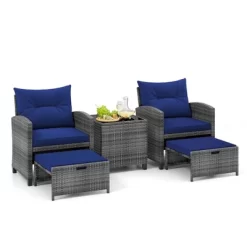 Tangkula 5 PCS Rattan Furniture W/ 2 Ottomans & Tempered Glass Coffee Table Patio -Tangkula GUEST 6ac69e75 fea6 4c2e 9f47 77c97dc4e3ae
