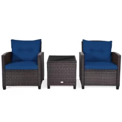 Tangkula 3PCS Wicker Cushioned Conversation Set Outdoor Rattan Furniture W/Beige/Red/Black/Navy/Off White/Turquoise Cushions -Tangkula GUEST 6ac7a684 3aa6 4ae3 a9cd 02ba4a02998e