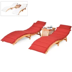 Tangkula 3 PCS Folding Eucalyptus Lounge Chair & Table Set W/ Double-sided Cushion -Tangkula GUEST 6ace57a8 6126 49f5 9f9e 9380a71b574b