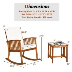 Tangkula 3 PCS Acacia Wood Rocking Bistro Set Outdoor Furniture Front Porch Rocker Chairs Conversation Set With Coffee Table And Cushions -Tangkula GUEST 6ad6a7ed cf25 4b0b b385 094c3608ac09