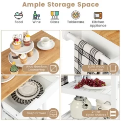 Tangkula 3-Tier Kitchen Island Cart Rolling Service Trolley W/ Bamboo Top Shelves -Tangkula GUEST 6ae9318f 7f28 47bc b160 db0f9cf97738
