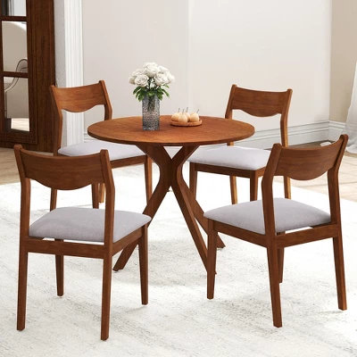 Tangkula Wooden Dining Chair Set Of 4 W/ Rubber Wood Frame Wide Padded Seat 4 Tangkula Wooden Dining Chair Set Of 4 W/ Rubber Wood Frame Wide Padded Seat - Image 2