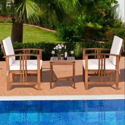 Tangkula 3-Piece Outdoor Acacia Wood Sectional Conversation Sofa Set With Cushions -Tangkula GUEST 6b5ed910 1f18 4aa2 83c7 cb9061d7a37b