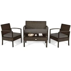 Tangkula 4 PCS Rattan Wicker Furniture Set Loveseat Sofa Cushioned Patio Outdoor Brown -Tangkula GUEST 6b653a72 23d9 4b18 bc74 bb6d0e52b083