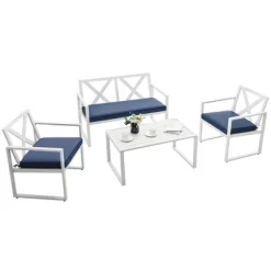 Tangkula 4PCS Patio Furniture Set Outdoor Conversation Set Metal Frame W/ Navy Cushions -Tangkula GUEST 6b84a1fe 49cd 4fc3 8e73 2b37354bc5f6