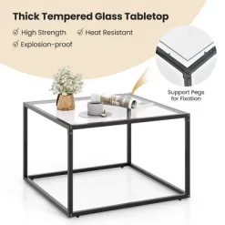 Tangkula Glass Coffee Table 27.5 Inch Modern Square Metal Frame Living Room Transparent -Tangkula GUEST 6bdd1e03 a133 49a4 bb17 2fc355157f96