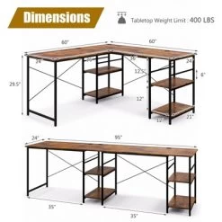 Tangkula Large L-shaped Computer Desk 60” Convertible Corner Desk With 4 Storage Shelves 95” 2-Person Long Study Writing Workstation Black/Rustic Brown/Natural/Grey -Tangkula GUEST 6be24cae b8ae 4a29 9700 40156bdc9700