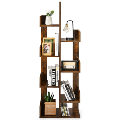 Tangkula 8-Tier Modern Bookshelf Anti-fall Tree Bookcase Storage Rack Suitable For Home & Office Brown/White/Black 7 Tangkula 8-Tier Modern Bookshelf Anti-fall Tree Bookcase Storage Rack Suitable For Home & Office Brown/White/Black - Image 5