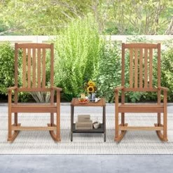 Tangkula 2PCS Rocking Chair High-Back Outdoor Rocker W/ Smooth Rocking Base For Backyard