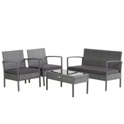 Tangkula Patio Rattan 4PCS/8PCS Cushioned Chair Side Table Classic Furniture Set Bistro Set Single Sofa Thick Cushion Loveseat For Garden Grey -Tangkula GUEST 6c0fa880 91b5 4d05 8596 8ca941d5feee