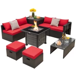 Tangkula 9 Pieces Furniture Set W/ 50,000 BTU Propane Fire Pit Table Patio Red 13 Tangkula 9 Pieces Furniture Set W/ 50,000 BTU Propane Fire Pit Table Patio Red -Tangkula GUEST 6cae6472 c1b5 4c06 b722 bf58155be1a2