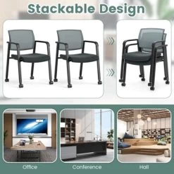 Tangkula 6-Pack Office Conference Chair Set Mesh Guest Reception Stack Chairs With Caster Wheels And Arms Stacking Chair Set -Tangkula GUEST 6cb94d6f b122 4d41 810f 70e2a6da8e8a