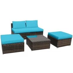 Tangkula 5-Piece Outdoor Rattan Wicker Sofa Set Lounge Chair With Turquoise Cushions -Tangkula GUEST 6d1ffe5c 8140 44ea ae01 3578fe802b68