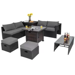 Tangkula 9PCS Furniture Set W/ 32" Fire Pit Table 50,000 BTU Square Propane Fire Pit Patio Gray 15 Tangkula 9PCS Furniture Set W/ 32" Fire Pit Table 50,000 BTU Square Propane Fire Pit Patio Gray -Tangkula GUEST 6d8d5c0d 30a5 4e1f 9330 b8861853611c