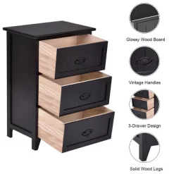 Tangkula 3 Drawers Nightstand End Table Storage Wood Side Bedside Black -Tangkula GUEST 6da3ebad 3ccb 47f4 baac cbf2b7402979