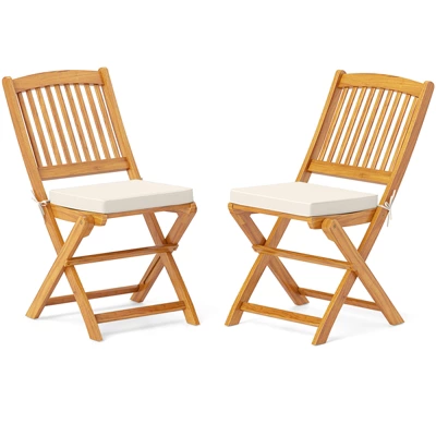 Tangkula Patio Folding Chair Set Of 2 Portable Acacia Wood Dining Chairs With High Back & Seat Cushions Beige/Navy/Red 11 Tangkula Patio Folding Chair Set Of 2 Portable Acacia Wood Dining Chairs With High Back & Seat Cushions Beige/Navy/Red - Image 9