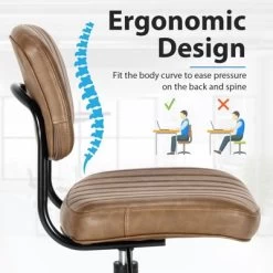 Tangkula Leisure Office Chair Mid-back Swivel Task Chair PU Leather Adjustable Armless Chair Retro Design Black / Brown -Tangkula GUEST 6de1a623 d36d 44b7 bcf0 63a1b66e6e75