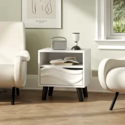 Tangkula Nightstand W/ Drawer 3D Wavy Pattern & Open Shelf Small Sofa Couch Side Table -Tangkula GUEST 6e17b434 42df 46cd 9afb 367536c30f63