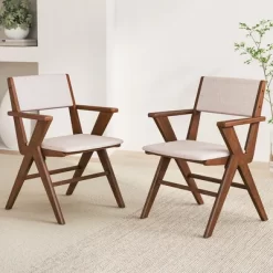 Tangkula Wooden Dining Chair Set Of 2 W/ Rubber Wood Frame Padded Seat & Back Armrests