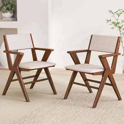 Tangkula Wooden Dining Chair Set Of 2 W/ Rubber Wood Frame Padded Seat & Back Armrests 3 Tangkula Wooden Dining Chair Set Of 2 W/ Rubber Wood Frame Padded Seat & Back Armrests
