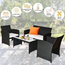 Tangkula 4 Piece Outdoor Patio Rattan Furniture Set Black Wicker Cushioned Seat For Garden, Porch, Lawn -Tangkula GUEST 6e821f9a 4c04 4803 a249 e8254eeba50c