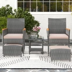 Tangkula 5 Pieces Wicker Patio Furniture Set PE Rattan Porch Chairs W/ Ottomans 20 Tangkula 5 Pieces Wicker Patio Furniture Set PE Rattan Porch Chairs W/ Ottomans -Tangkula GUEST 6ece1407 4647 4301 bb2d 8e74658e7a61