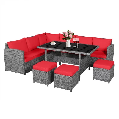 Tangkula Outdoor Wicker Coversation Set, 7 Piece, With Red/Turquoise/White/Black/Navy/Gray Cushions 16 Tangkula Outdoor Wicker Coversation Set, 7 Piece, With Red/Turquoise/White/Black/Navy/Gray Cushions - Image 14