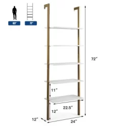 Tangkula 2PCS 5-Tier Ladder Shelf Wood Wall Mounted Display Bookshelf Metal Frame -Tangkula GUEST 6f351b79 18ba 4505 beec 1d633f69c622